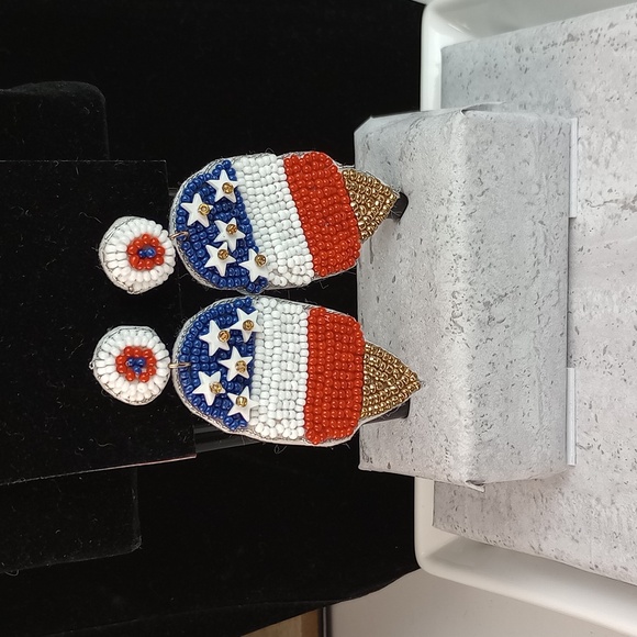 Patriotic Ice Cream Cone Seed Bead Post Earrings by Laura Janelle - Picture 5 of 5